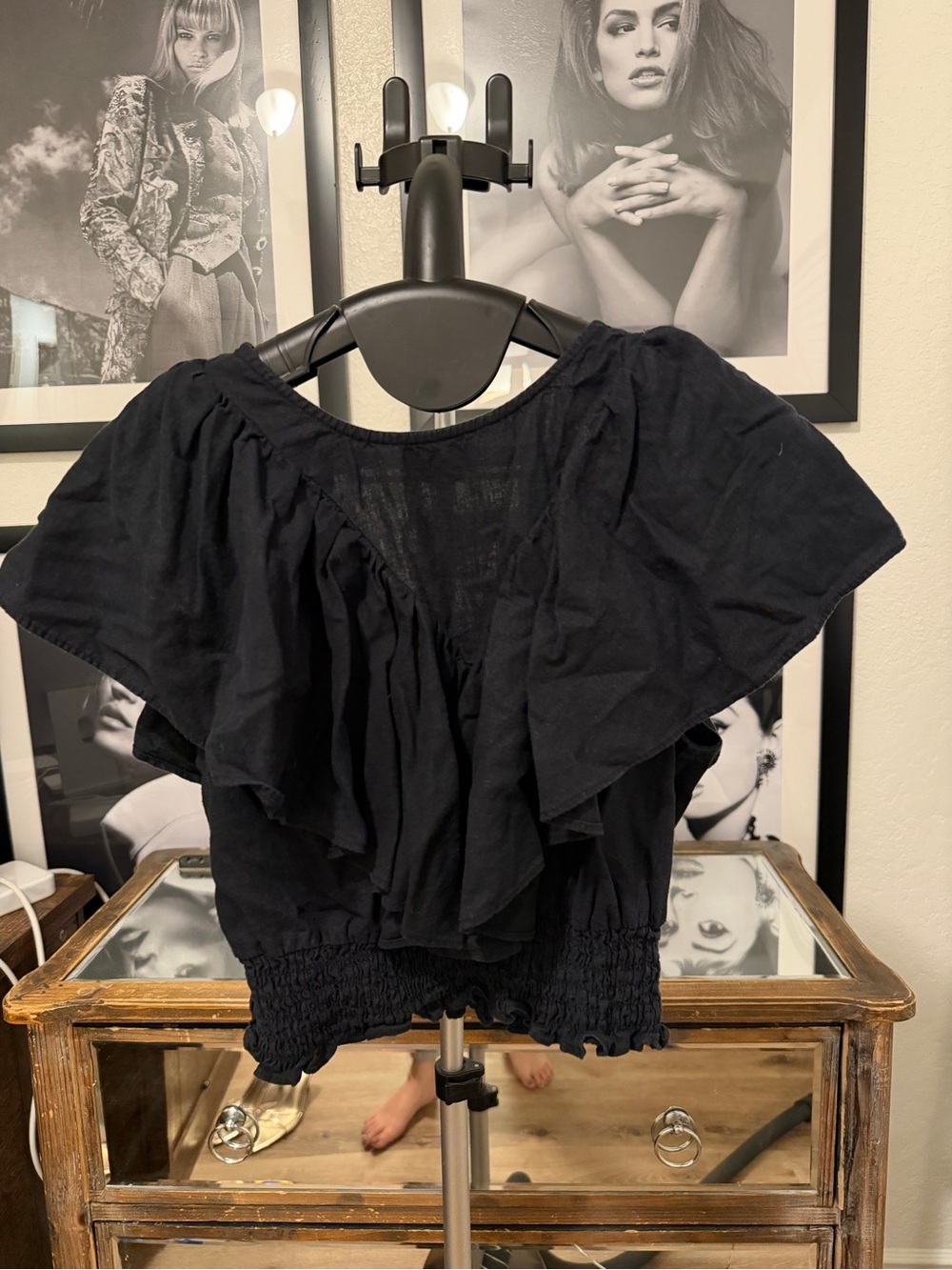 Maeve Black Ruffle Crop Top